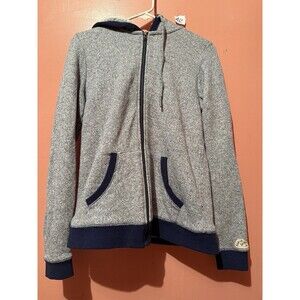 Roxy Womens Sweater L Large Gray Blue Full Zip Hooded Pockets Activewear
